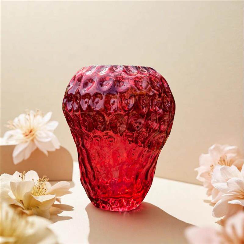 【可尔】中式草莓玻璃花瓶客厅饰品摆件创意轻奢鲜花装饰水培花瓶