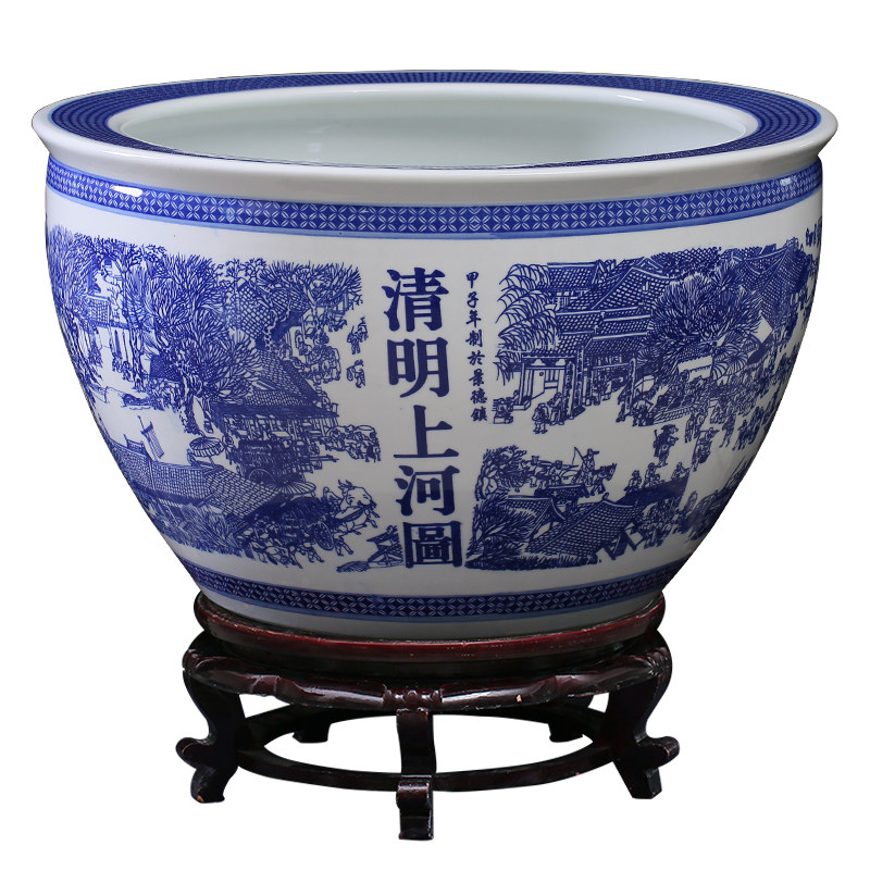 青花陶瓷鱼缸1米特大水缸瓷缸睡莲养金鱼盆大荷花缸碗莲缸乌龟缸