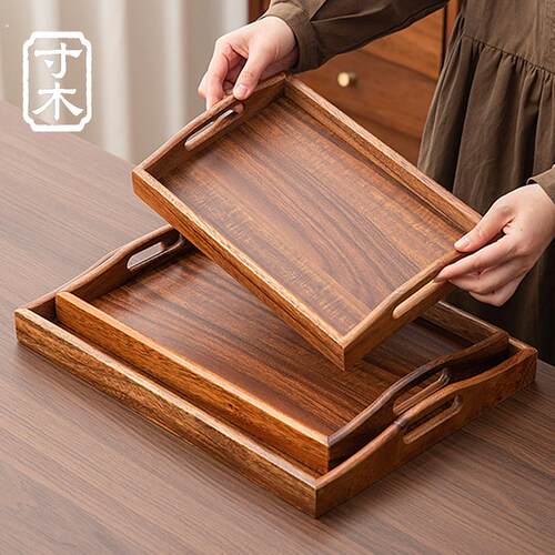 胡桃木长方形托盘家用木质茶托盘实木日式放茶杯盘商用咖啡盘餐盘