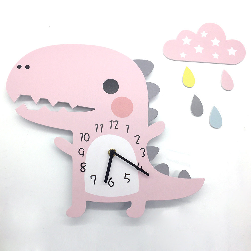 in滴儿童房客厅静音钟表立体云朵雨s卡通恐龙挂挂时钟幼儿园壁钟