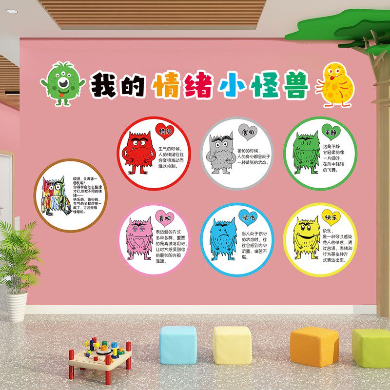 幼儿园绪理角布置情级管理小怪兽环创班心文化墙装饰材料成品墙贴