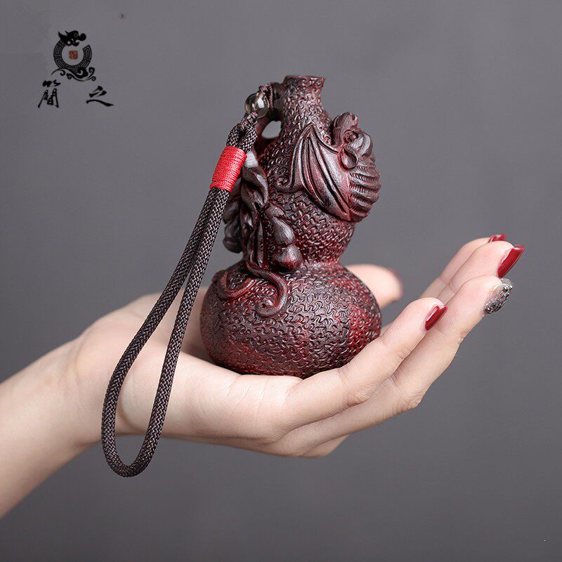 葫芦蝙蝠手把件度件 小叶紫檀木雕福禄文玩把玩物件手玩把印男士