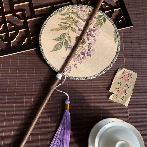 古风可卷腰扇汉跳团扇流国风长柄圆形扇子古装中苏服舞蹈便携扇女