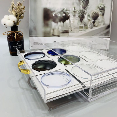镜片展示道具镜收片纳盒示盒眼镜店展示样品展盘眼镜道具透明定制