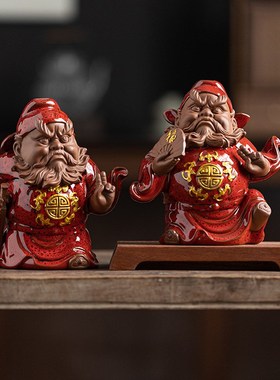 式意创意摆件钟馗天师家居玄关办公室桌面茶宠中禅陶饰装瓷工艺品