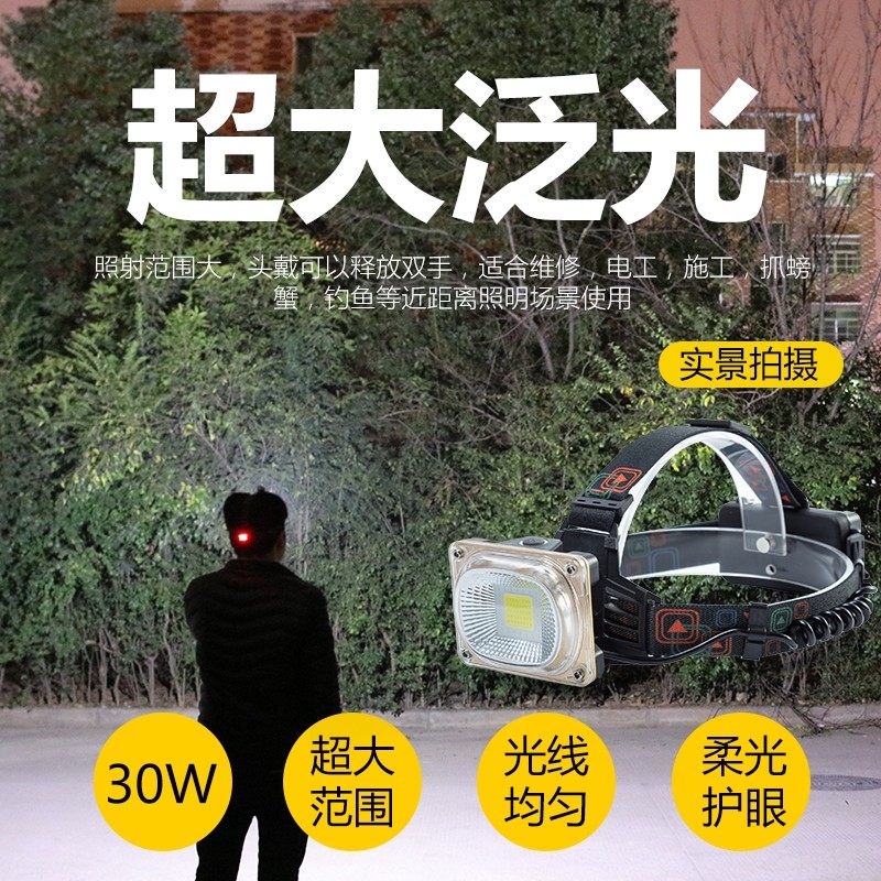 家用泛光头灯强光充光超亮防水散光钓鱼强光山电登黄维修灯头戴式