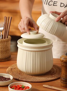 陶瓷高级泡菜坛子带内盖家用淹容的坛子咸菜量酸菜坛大菜罐密封罐