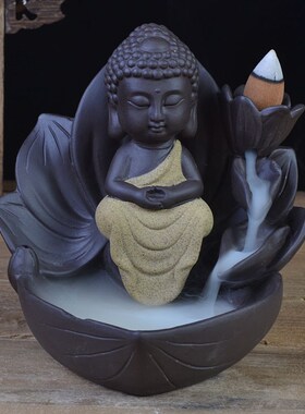 倒流檀炉紫砂三圣莲花香香陶瓷如来观茶菩萨地藏王香薰炉香道音道