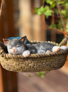 生意猫咪园件仿真动物可爱阳台庭院花摆装饰小猫挂件朋友创日礼品