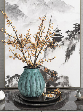 拾光中式文艺仿古桌面台面摆件小口做旧仿陶干花插花复古花瓶粗陶