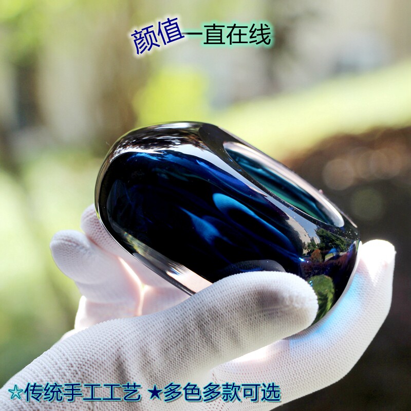 蓝色手工奢礼烟灰缸水晶玻璃大号个性潮流轻琉商务送人璃品烟缸