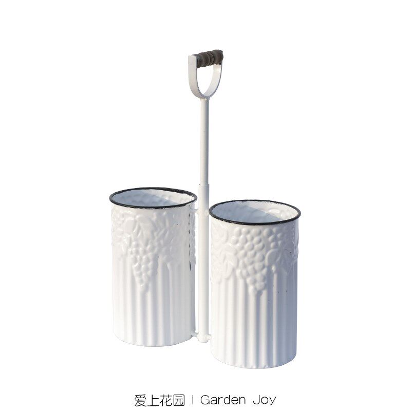 爱上花园 园艺杂货 铁艺铁皮白色木柄提手提杆葡萄双桶 提桶