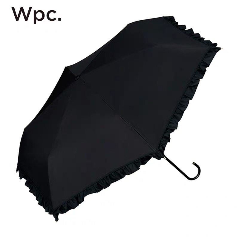 日柄进口WPC.遮阳伞迷你柠胶蝴蝶结花瓣荷叶边弯本黑胶彩檬三折伞