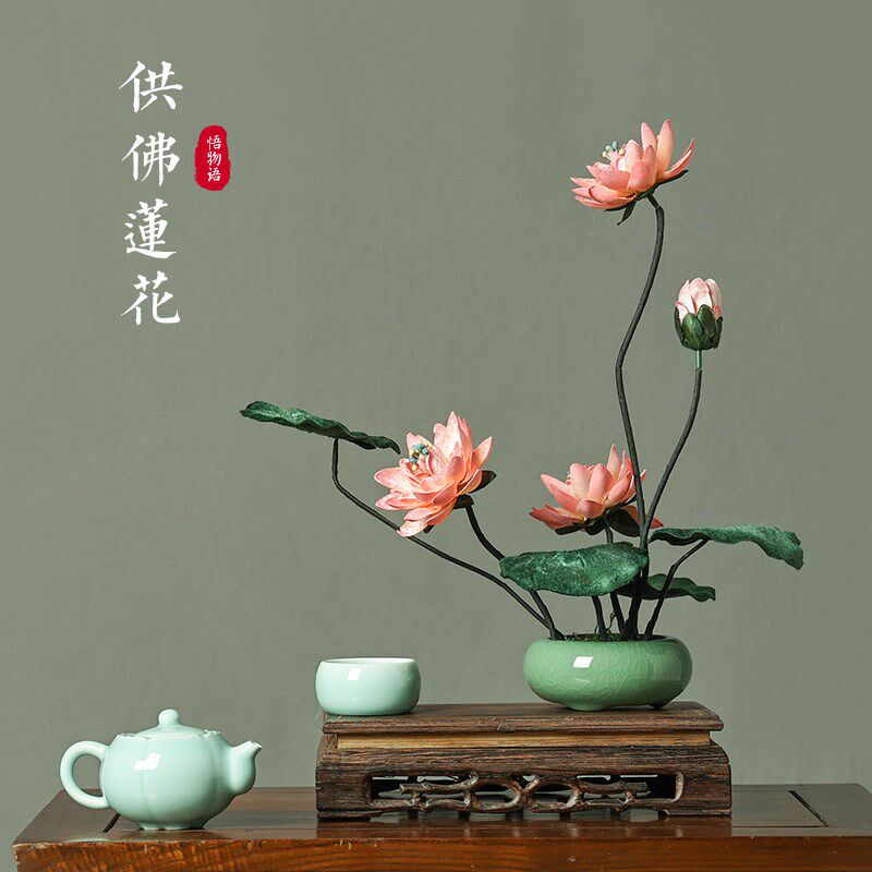 供摆仿真花茶歇装饰佛前花面花莲花桌荷佛供花小佛件佛旁摆花假花
