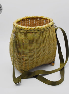 手工精编鱼篓采摘茶叶篓大竹篮全青皮泥鳅竹编水果筐精品舞蹈道具