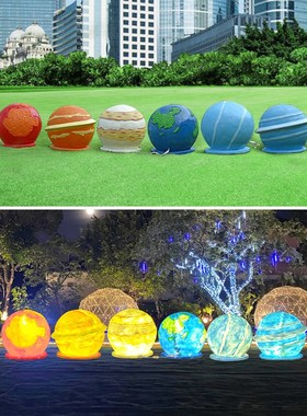 星球钢网行星太阳系地球月球灯大红玻璃八雕塑酒馆中秋节装饰摆件