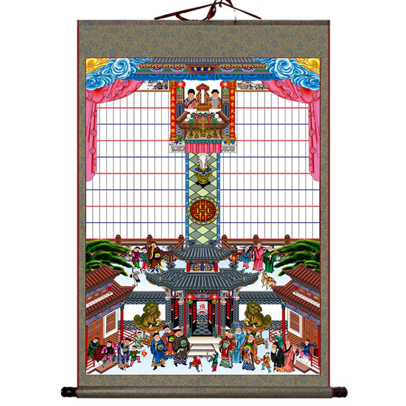 不褪色布供奉老祖宗家谱族谱位画老式家轴卷堂轴子宗谱祖先神挂图