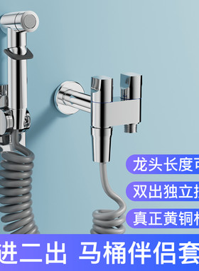 一进二出三角阀家用厕所加长卫生间马桶伴侣冲洗带喷枪全铜水龙头