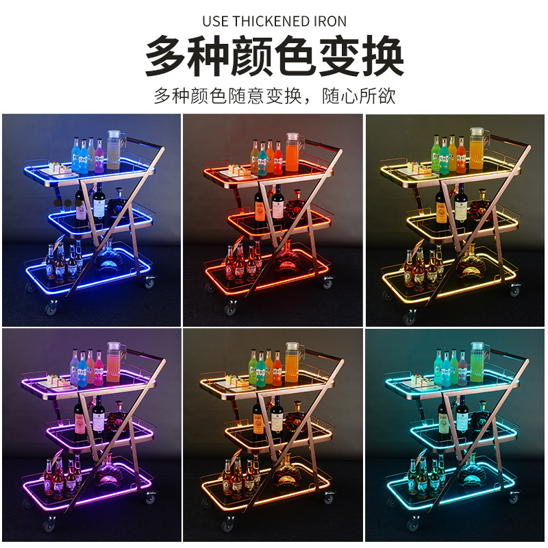 多功能豪华带灯七彩灯光餐车蛋糕车酒水车点心车酒店KTV酒吧推车