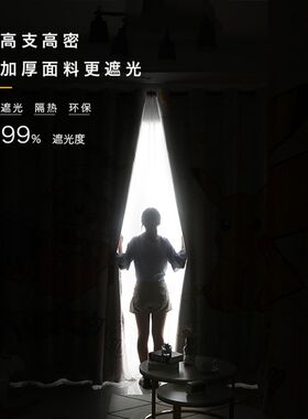 卧室小窗帘儿童房男孩维尼熊飘窗窗户帘子环保全遮光2023新款挂钩