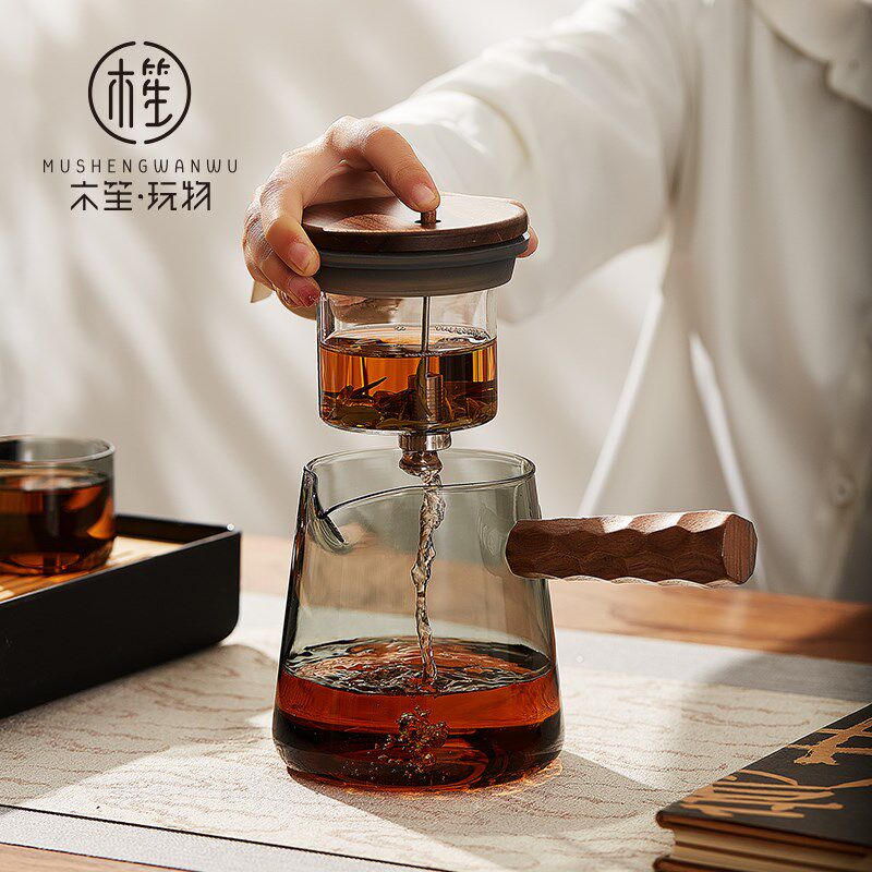 木笙玩物侧把茶壶泡茶家用耐高温玻璃飘逸杯一键茶水分离功夫茶具图片