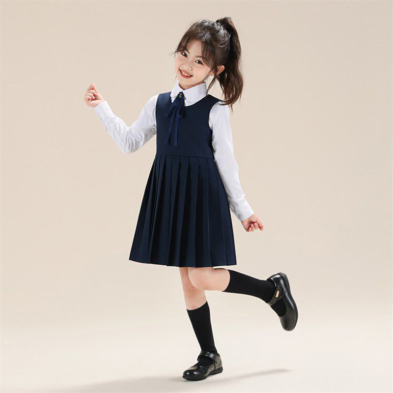 女童学院风连衣裙2024新款儿童春秋jk百褶裙套装小女孩秋装背心裙