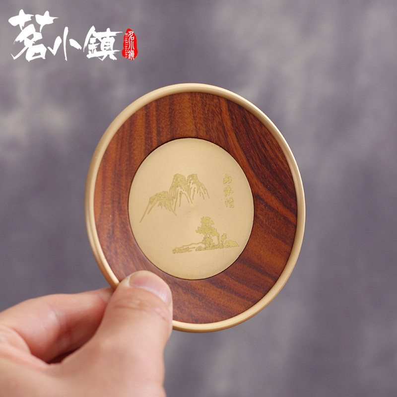 黑檀实木杯垫茶道功夫景泰蓝茶杯托茶具配件复古花梨木隔热垫茶垫