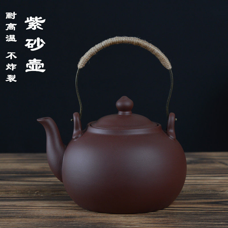 原矿紫砂泥直火家用烧水陶瓷茶壶电陶炉煮茶器耐高温平底提梁壶
