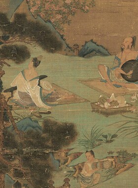 南宋赵伯驹停琴摘阮图古代山水画卷轴国画名画复制品仿古画挂画