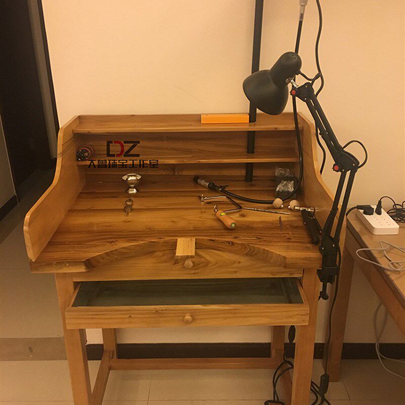 珠宝金工雕蜡台位单人实木榆木桌工作台工作桌铁皮桌吊机杆金工桌