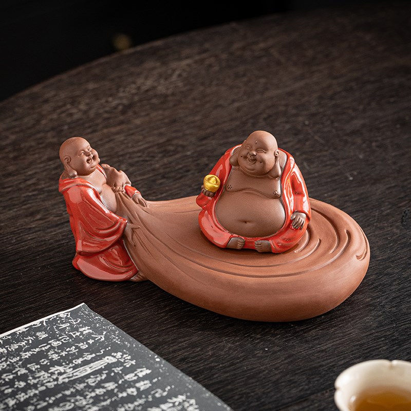 创意紫砂茶宠摆件精品可养招财弥勒茶桌装饰功夫茶具茶道配件壶承