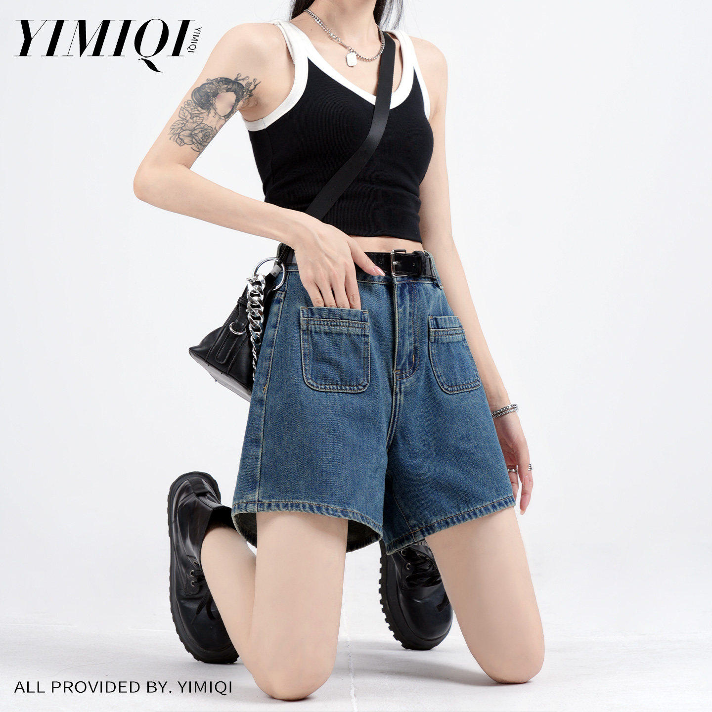 2026春季新款薄款深蓝色复古高腰牛仔短裤女A字显瘦辣妹阔腿热裤
