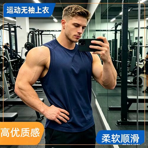 OMFC男士运动训练健身坎肩无袖背心柔软舒适亲肤美式罗马棉T恤衫