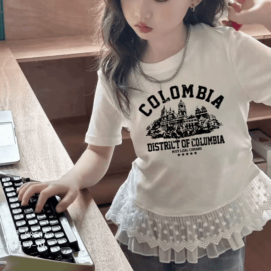 韩版蕾丝花边女童短袖T恤夏季