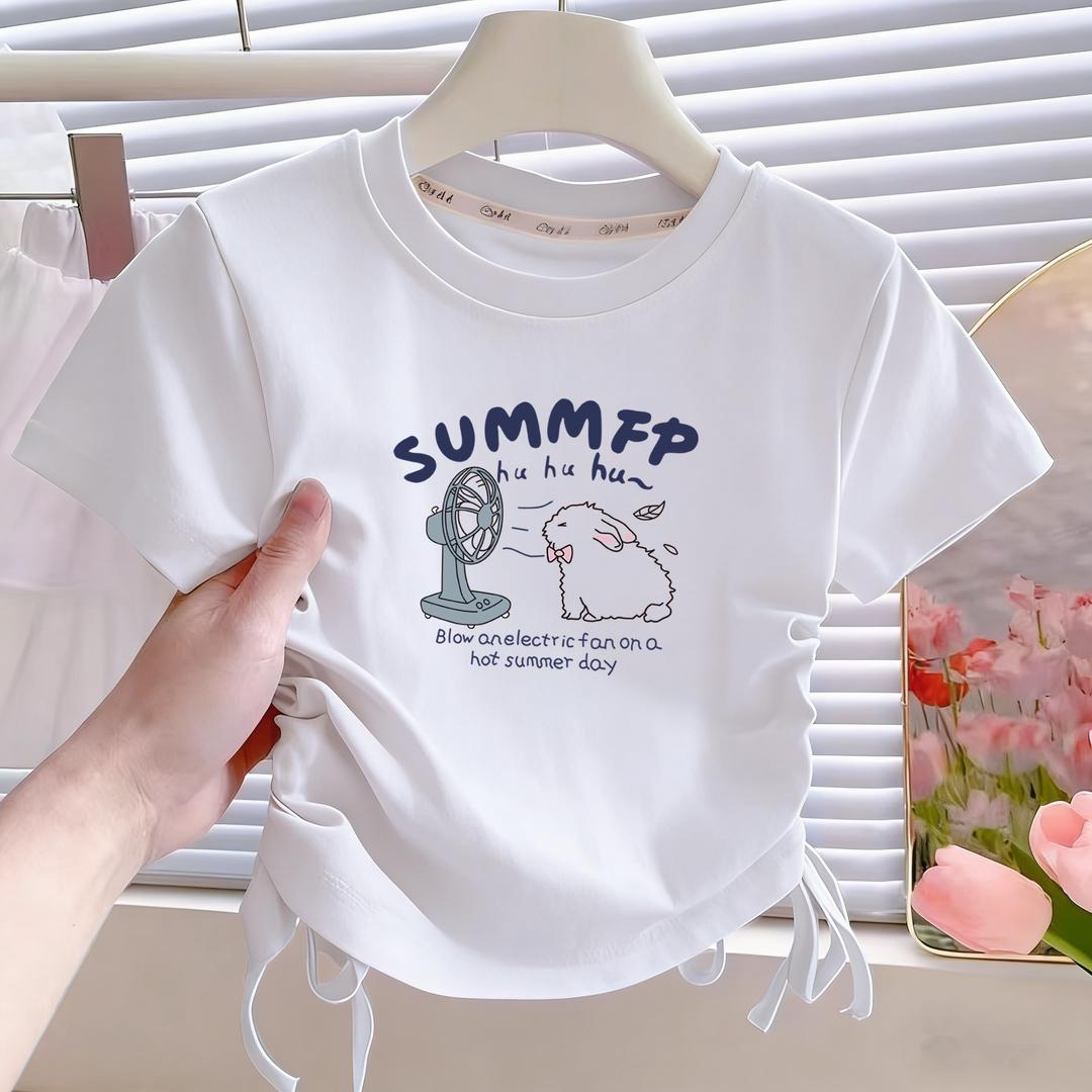 女童夏季白色短袖T恤洋气