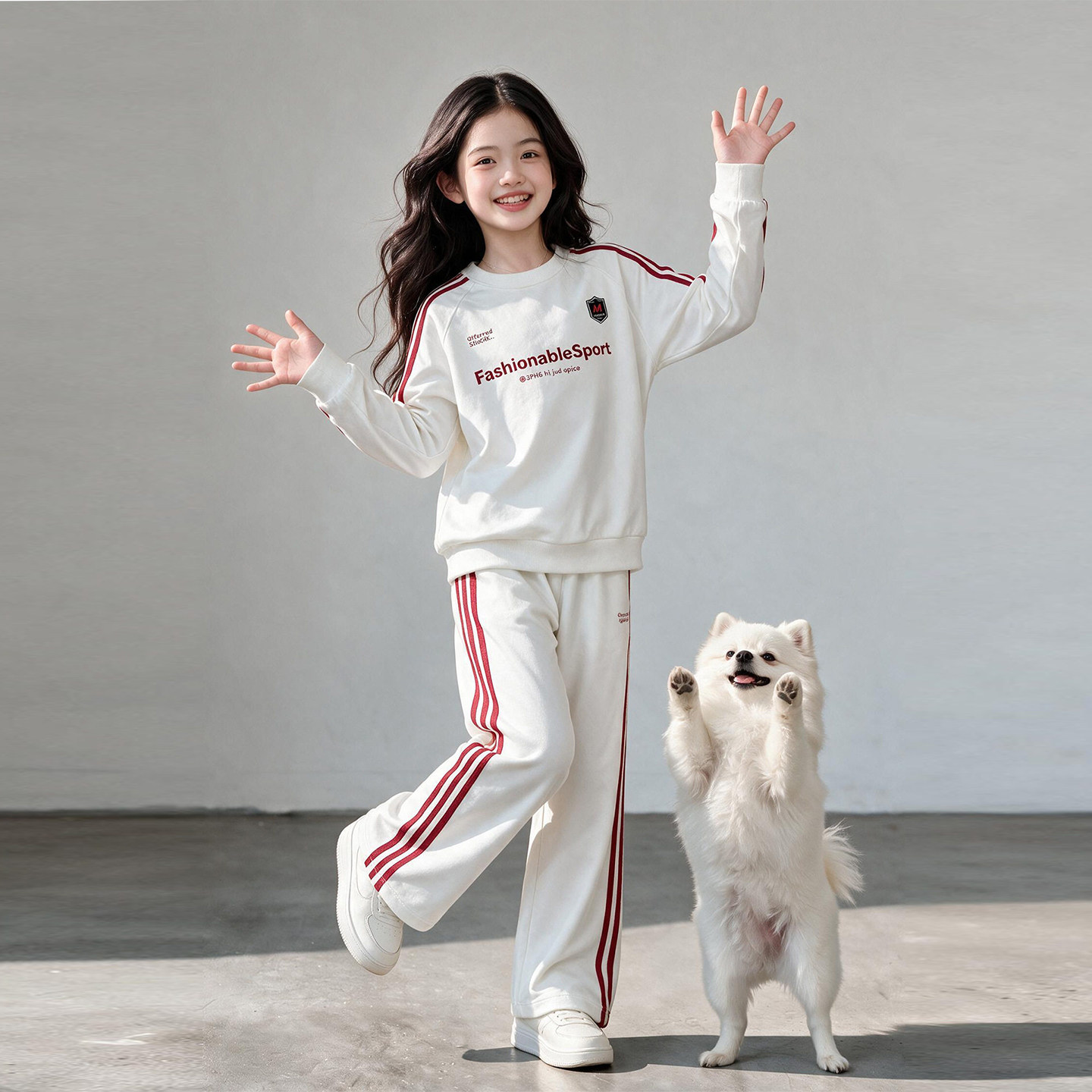 女童秋季白色卫衣套装洋气时髦