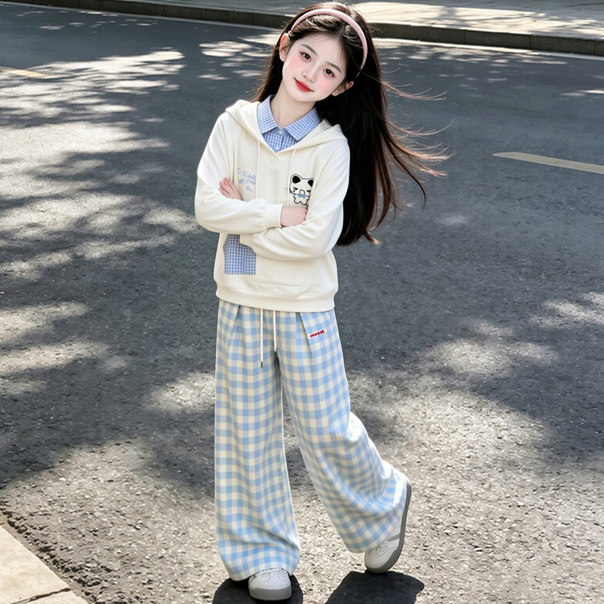 秋季盐系学院风连帽卫衣两件套女