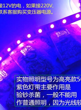 验钞12V3528紫光灯条5050防水紫色LED灯条12V紫光密室逃脱LED灯带
