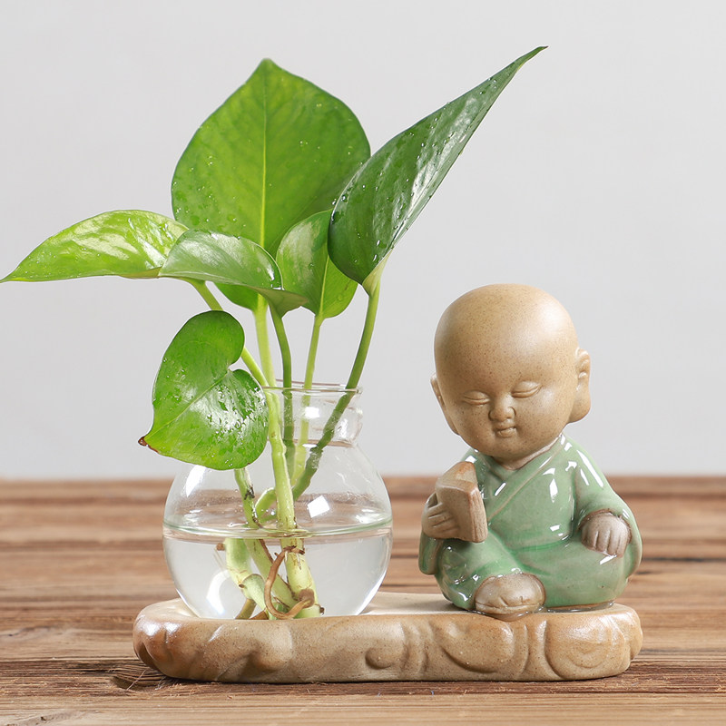 创意绿萝水培植物透明玻璃小花瓶家用客厅装饰品摆件水养插花器皿