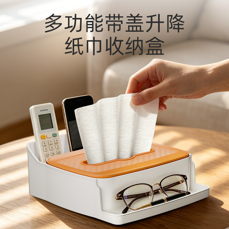 新款纸巾盒客厅茶几放遥控器桌面收纳高级感多功能家用抽纸盒轻奢