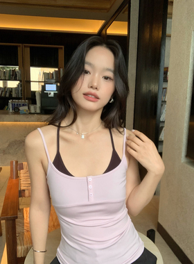 Maluona撞色假两件挂脖无袖吊带背心女夏季韩系休闲显瘦外穿上衣