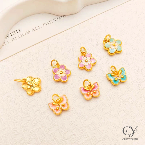 晨钰DIY铜质花朵蝴蝶吊坠配件