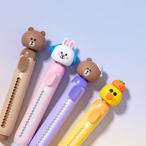 晨光LINE FRIENDS卡通转转推动橡皮联名旋转造型头推拉出芯净中小学生使用擦铅笔可爱创意QXP963ZR文具布朗熊