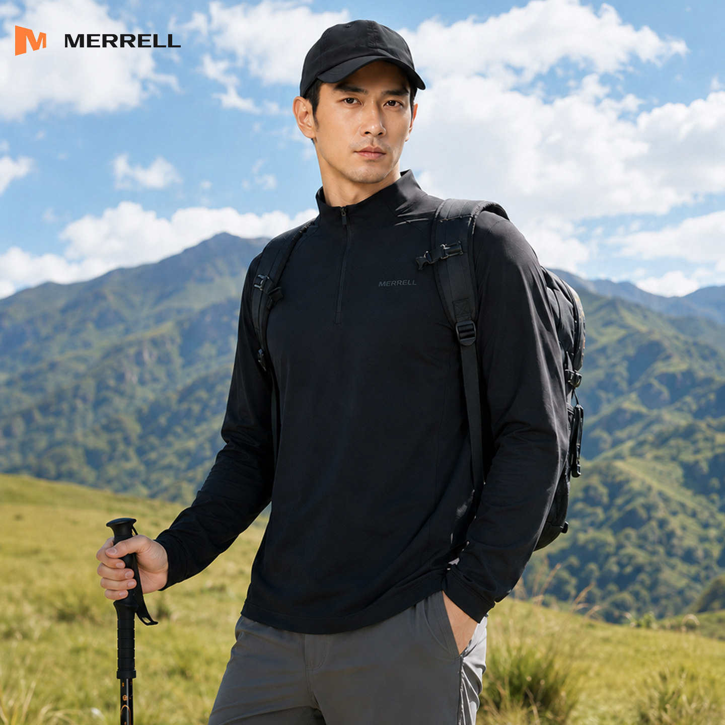 MERRELL迈乐户外运动男士T恤新款长袖速干衣越野休闲透气吸汗上衣