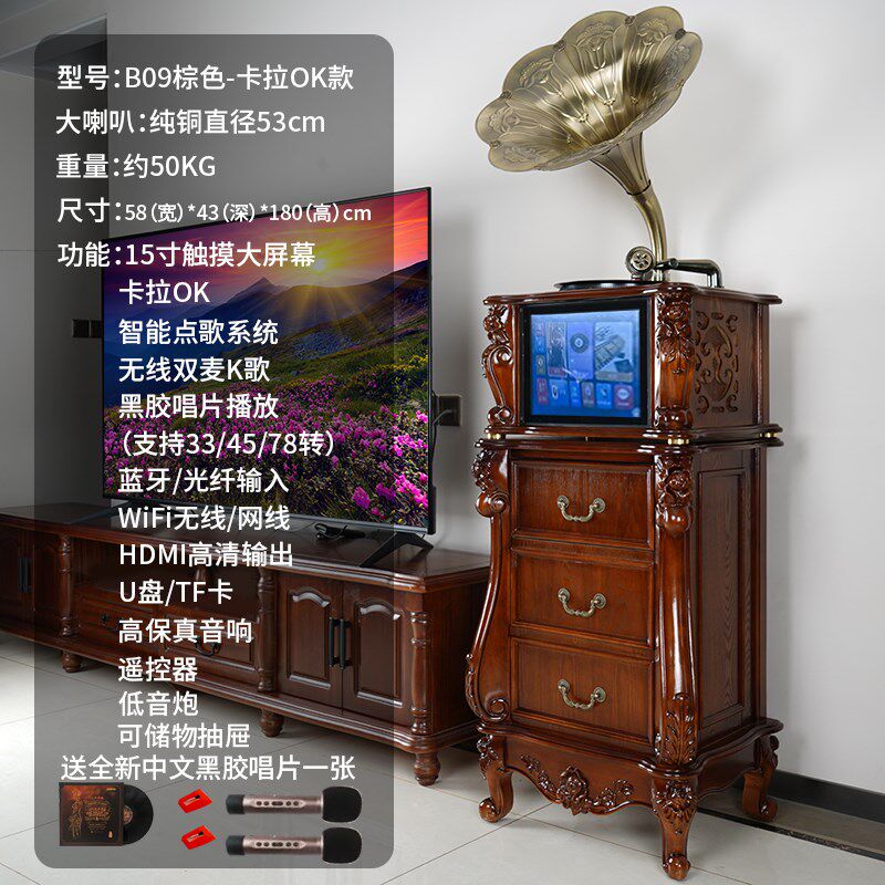 K歌留声机卡古黑胶唱片机复拉叭K家用留声机客厅大喇O音响视频机
