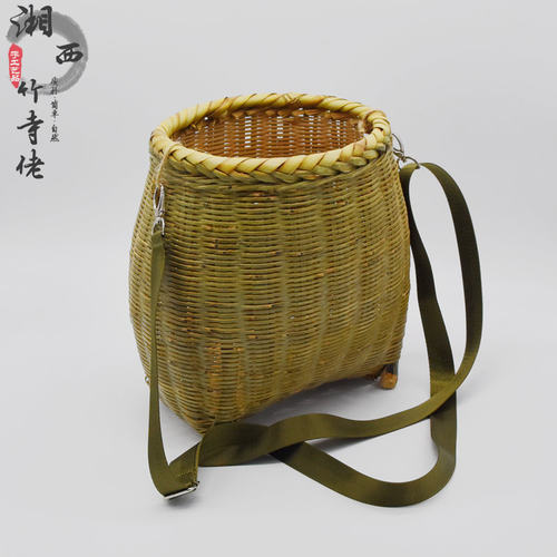 手工精编鱼篓采摘茶叶篓大竹篮水青皮泥鳅竹编全果舞精品筐蹈道具