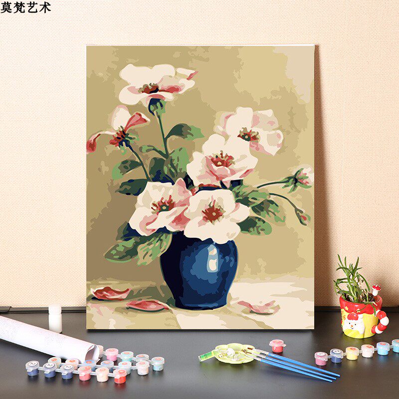 数字油画diy填充手绘彩众客厅复古花瓶油卉减压手工填色花小画画