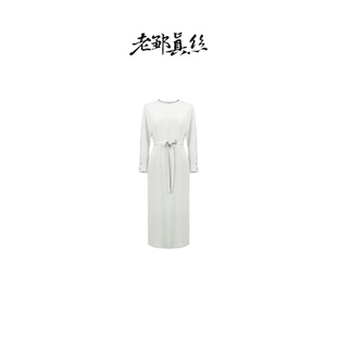 【老邹真丝】100%桑蚕丝30姆米彩新绉女士长袖真丝连衣裙6032L