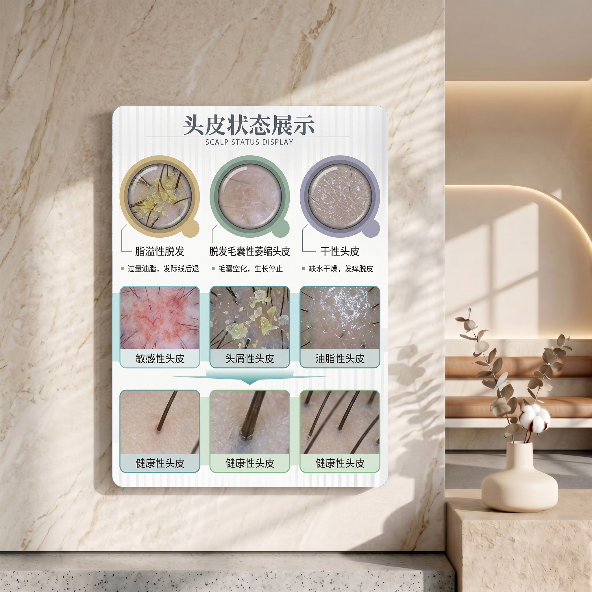养发馆头皮状态展示科普海报健康与问题头皮对比脂溢性脱发敏感