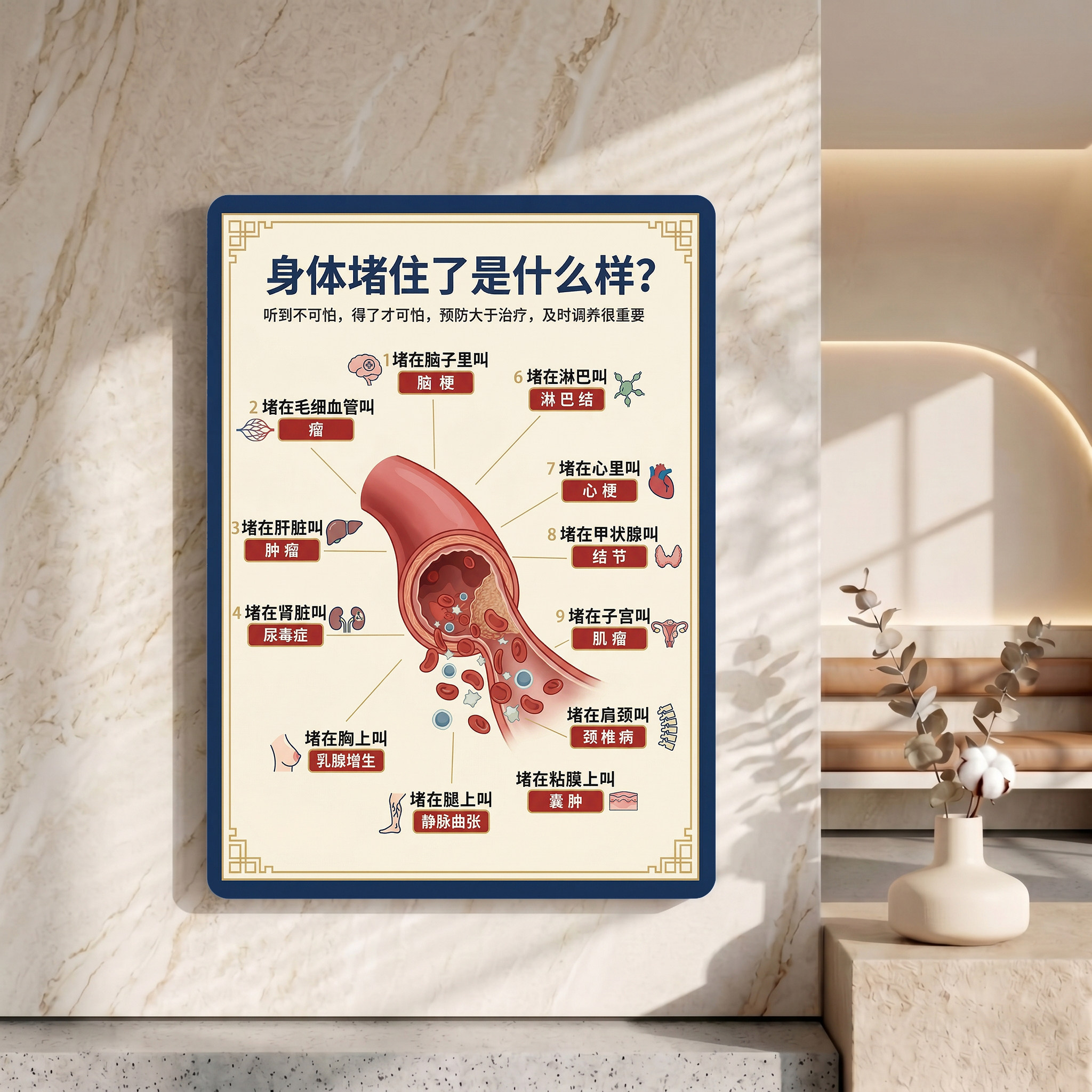 身体堵塞科普海报养生馆经络疏通宣传挂画中医健康调理装饰画